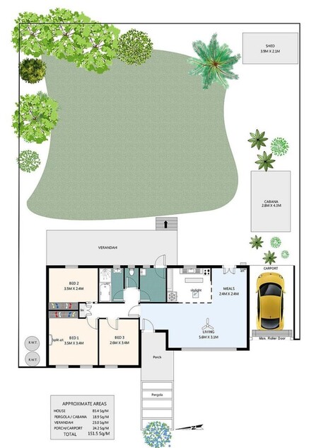 3-bedroom sanctuary 5 mins from the beach floor plan