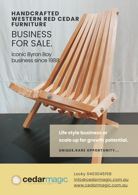 ICONIC BYRON BAY BUSINESS FOR SALE - HANDCRAFTED WESTERN RED CEDAR FURNITURE