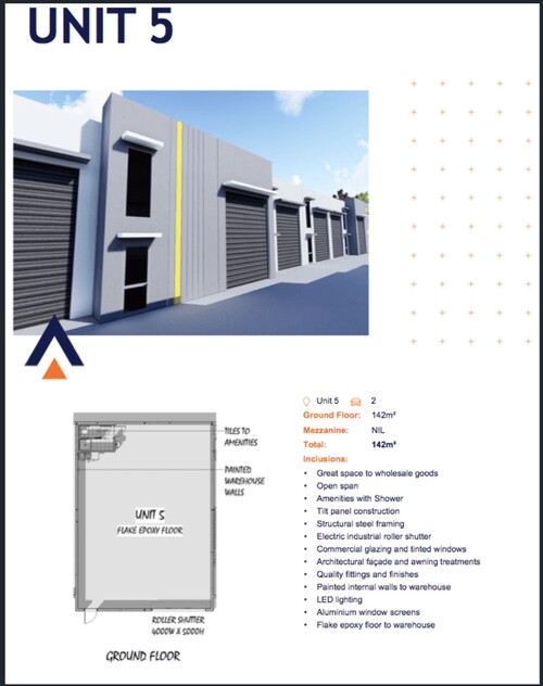 Near New Unit For Lease in Arundel 142 SQM with Epoxy Flooring + Shower floor plan