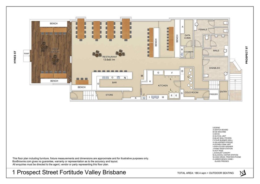 Valley Turnkey Restaurant and Bar with waiting clientele. floor plan
