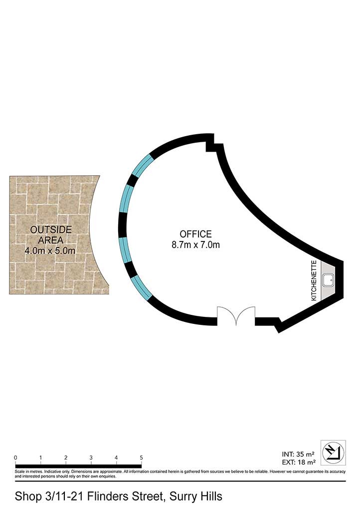 Modern Office or Shop Strata Title 35 sq mtrtes + 18 sq mtres courtyard floor plan