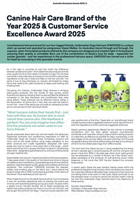 Award-Winning Australian Dog Haircare Brand with Global E-Commerce Opportunity