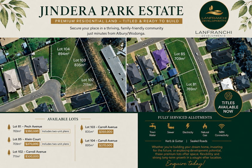 Premium Residential Land - 5 Lots Now Selling in Jindera Park
