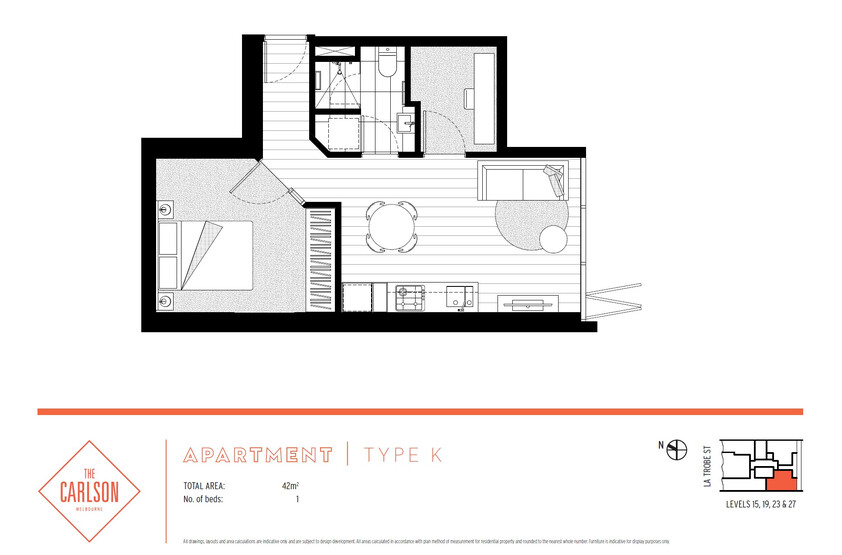 Modern 1 bedroom plus study apartment in heart of CBD floor plan