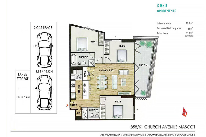 3-Bedroom Apartment with Resort Facilities & 2 Car Spaces floor plan