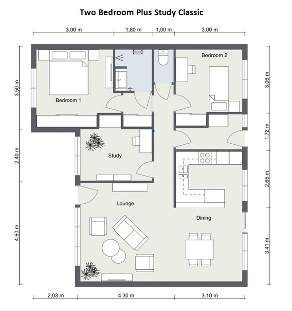 Spacious Two-Bedroom Home with Study and Large Backyard floor plan