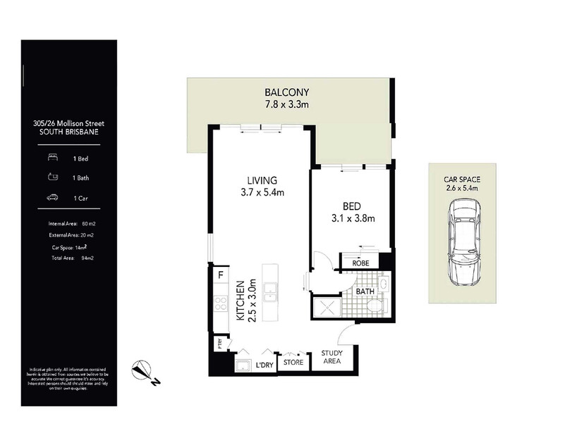 80 m2 Genuine CITY GLIMPSES 1 Bed 1 Bath 1 Car Sale by Owner (NO AGENTS PLEASE) floor plan