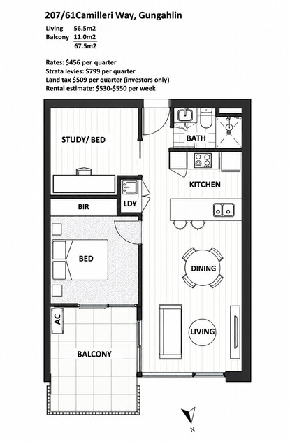 Modern North-Facing Two Bedroom Apartment in Nue Development floor plan