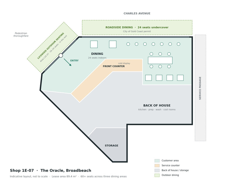 Licensed Corner Restaurant, 60+ Seats, Oracle Broadbeach floor plan
