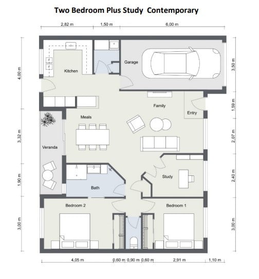 Spacious Two-Bedroom Home with Study, Large Backyard and Garage floor plan